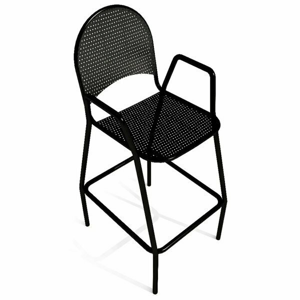 American Tables & Seating 90-BS Black Mesh Outdoor Bar Stool with Arms and Rounded Seat Back 13295BS